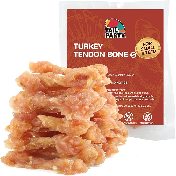 TailParty Turkey Tendons for Dogs (Bone, S, 8 oz), All Natural Dental Chews for Small Dogs, Rawhide Alternative, Long-Lasting Training-Reward Treats for Health-Conscious Pet Owners