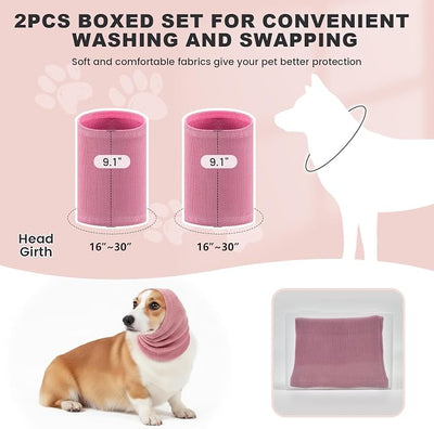GOLD HONEY Dog Head Wrap, 2 PCS Soft Elastic Dog Ear Cover, Muffs Noise Protection, Anxiety Relief and Calming Pet, No Flap Ear Wrap for Grooming, Force Drying, Fireworks (Boxed, Pink, L)