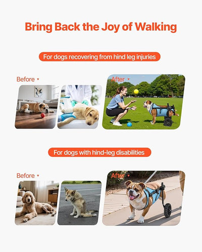 VEVOR Dog Wheelchair for Back Legs, Lightweight 2 Wheels Pet Wheelchair, Height, Width & Length Adjustable, Dog Cart with Shock-Absorbing Wheels, for Injured, Disabled Dogs