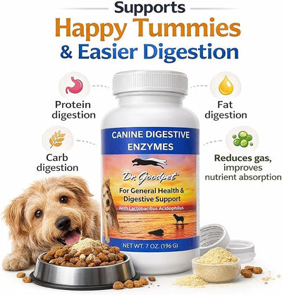 Digestive Enzymes + Probiotics for Dogs – Gut Health & Sensitive Stomach Support – Helps Relieve Gas, Bloating & Improve Digestion – Daily Digestive Aid Powder – 112 Servings – Dr. Goodpet