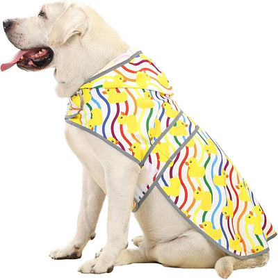 Dog Raincoat for Large Dogs Waterproof Jacket Hooded Rain Coats with Reflective Strips Leash Hole & Poncho Adjustable Fit (Rainbow,XL)