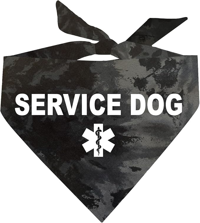 Service Dog Dog Bandana | 100% Cotton Tie Dye Triangle |Service Dog | Working Animal | Assistance | One Size | Black Scrunch (307)