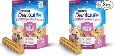 Dentalife Plus Digestive Support Dog Treats for Small and Medium Dogs, Cleans Teeth, Freshens Breath, & Supports Healthy Gut, Chicken & Pumpkin Flavor, 14.4 oz., 19 Chews - 19 ct. Pouch, (Pack of 2)