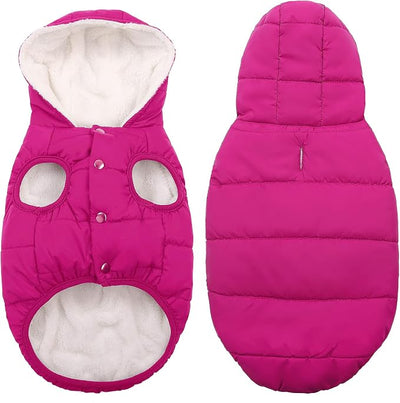SAWMONG Waterproof Dog Winter Coat, Warm Fleece Lined Dog Jacket with Hood, Windproof Puppy Coat, Pet Apparel Vest Outdoor&Indoor Winter Activities(Pink,L)