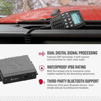 Cobra 75 All Road Wireless CB Radio - Dual-Mode AM/FM, Full 40 Channels, Bluetooth Connectivity, Digital Noise Cancellation, Waterproof, Instant Channel 9, 4-Watt Output, Easy to Operate, Black