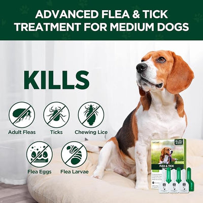 Flea and Tick for Medium Dogs, 6 Doses Helps Dogs 23-44 lbs, Waterproof, Fast