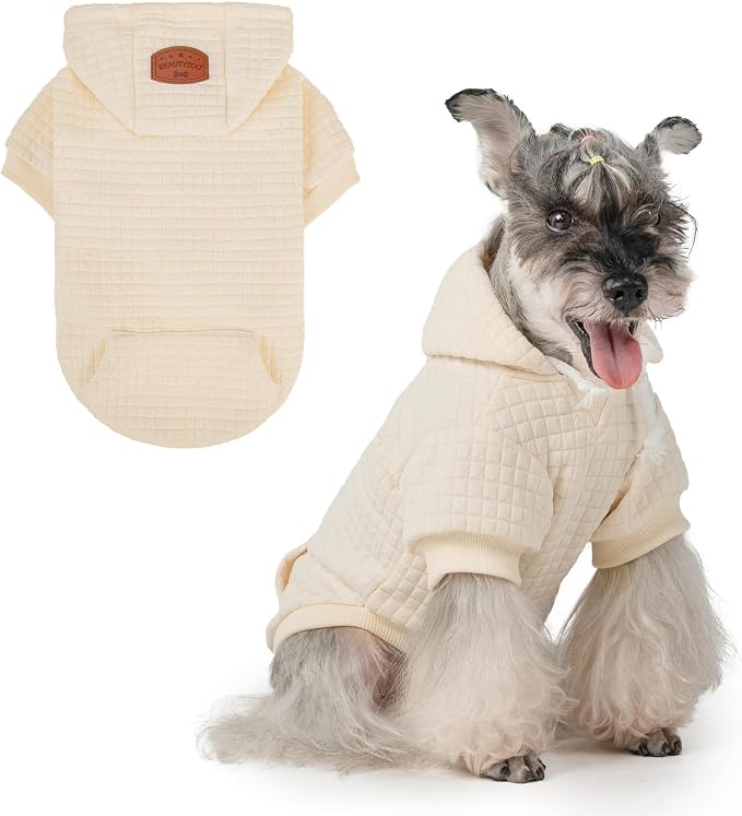 BEAUTYZOO Dog Hoodie with Leash Hole and Pocket,Dog Sweaters for Small Medium Large Dogs Boys Girls,Waffle-Like Laminated Cotton Warm Outfits for French Bulldogs, Pitbull, Winter Puppy Clothes Jacket