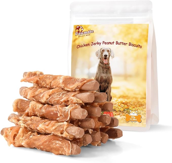 Pawmate Dog Treats Chicken Wrapped Peanut Butter Biscuit Sticks, Grain Free Rawhide Free Dog Chews, Healthy Training Treats Snacks for Small Medium Large Dogs, 10.6 oz