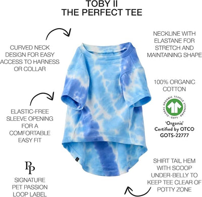 Pet Passion Toby II - The Perfect Tee, 3 Pack Short Sleeve Pet T-Shirt 100% Organic Cotton Tees Clothes for Small, Medium, Large Dogs, Blue Tie Dye, XX-Small (4-7 lbs)