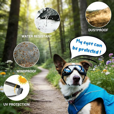 Enjoying Dog Sunglasses Medium to Large Breed, Dog Goggles UV Protection, Large Dogs Driving Eye Protection, Outdoor Windproof Dustproof Anti-Fog, Breathable, Adjustable Straps, Black