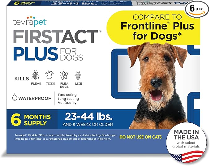 FirstAct Plus Flea Treatment for Dogs, Medium Dogs 23-44 lbs, 6 Doses, Same Active Ingredients as Frontline Plus Flea and Tick Prevention for Dogs