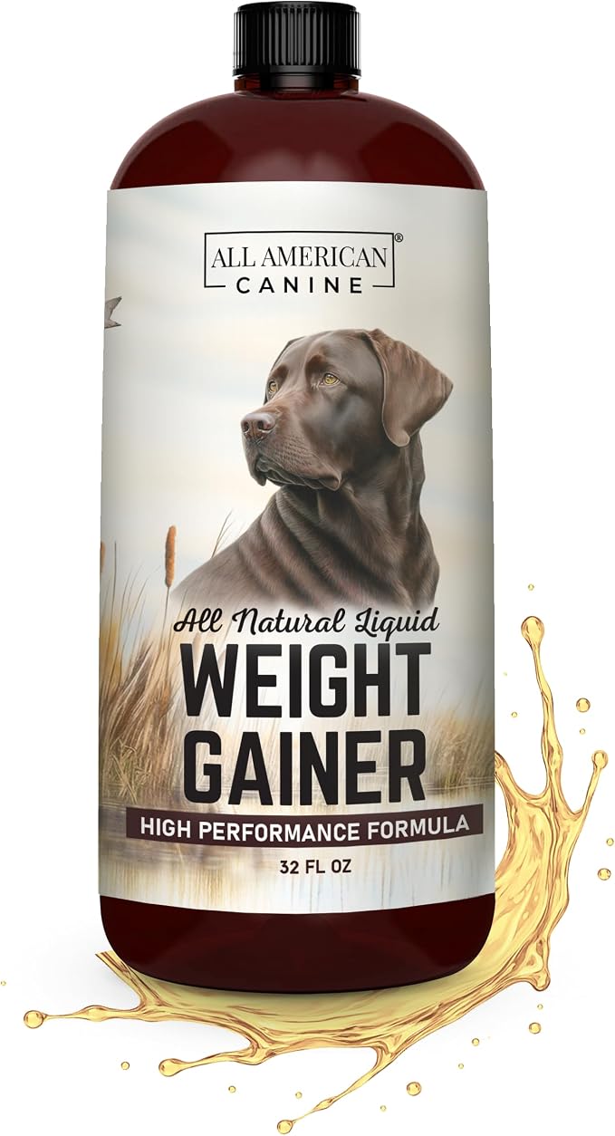 All American Canine Dog Weight Gainer Liquid – High Calorie Dog Food Supplement for Rapid Weight Gain, Mass, and Recovery – Appetite Stimulant – 120 Servings