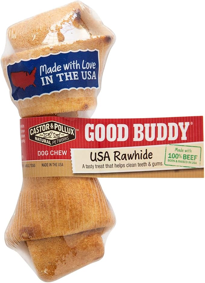 Castor & Pollux Good Buddy Made in USA Natural Chicken Flavor Rawhide Dog Bone Treats 4-5"