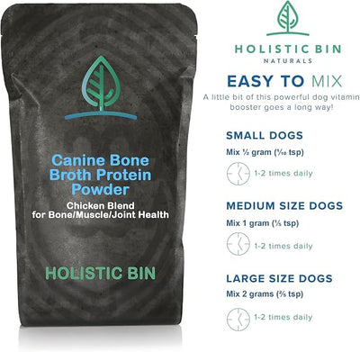 Holistic Bin Canine Chicken Blend Protein Powder Dog Food Toppers | Daily Supplement Powder with Bone Broth, Collagen & Essential Amino | Mobility, Recovery & Overall Wellness | Chicken (50g)