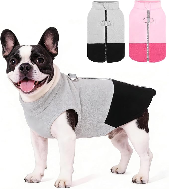 KOOLTAIL Dog Fleece Vest Sweater, Zip Up Step-in Pullover Warm Puppy Jacket with Dual Leash D-Ring for Small Medium Dogs, Cozy Soft Pet Winter Cold Weather Coats Fall Clothes Hoodie Boy Girl, Black M