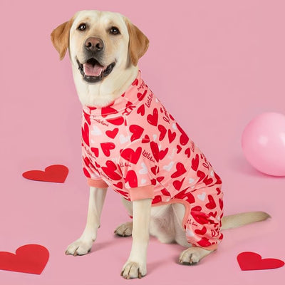 KYEESE Valentine's Day Dog Pajamas, Lightweight Heart Print Dog Onesie, Soft Stretchy Pjs for Pet, Cute Festival Dogs Pajamas Medium Size Dogs, Pink, 2XL