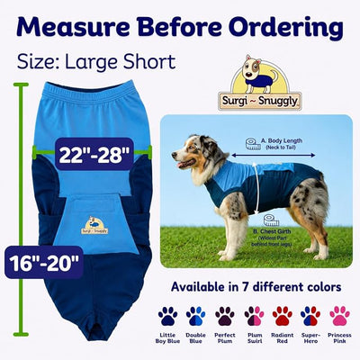 Surgi Snuggly Dog Surgery Recovery Suit - Dog Onesie for Post Surgery Recovery, Female Spay & Male Neuter - Surgical Suit for Dogs, E-Collar Cone Alternative, Double Blue - Large Short - 16"-20" (EC)