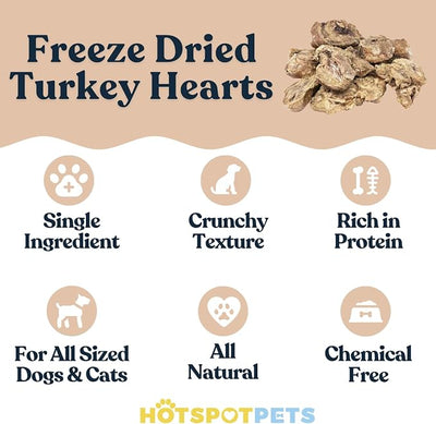 hotspot pets Freeze Dried Turkey Hearts Treats for Cats & Dogs - Made in USA, 1lb Big Bag, Single Ingredient All Natural Grain-Free Turkey Heart - Great for Training, as a Topper or Snack