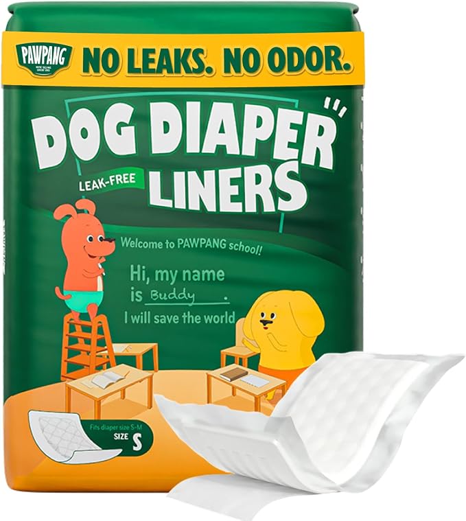 PAWPANG Disposable Dog Diaper Liners Booster Pads for Male & Female Dogs, 100ct, 5 Sizes Options, Doggie Diaper Inserts fit Most Types of Dog Diapers - Pet Belly Bands & Male Wraps (Small(100ct))