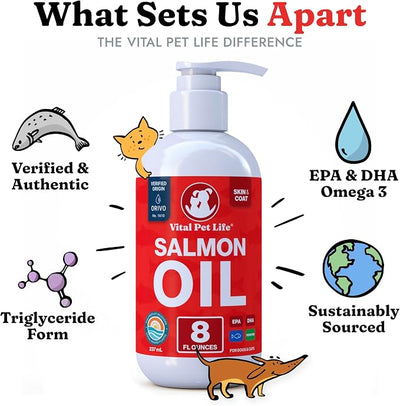 Salmon Oil for Dogs & Cats - Healthy Skin & Coat, Soft Shiny Glossy Coat, Fish Oil Omega 3 EPA DHA, Immune System & Heart Function Support, Normal Shedding, Liquid Supplement for Pets | Soft Shiny Glossy Coat, EPA DHA, Immune System & Heart Function Su...