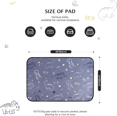 IEUUMLER Washable Pee Pads for Dogs, 2 Pack Non-Slip & Waterproof Pack Whelping Pad, Reusable Washable Puppy Potty Training Pad with Fast Absorbent for Playpen EU007 (Gray Dinosaur, 36"X24"-2pcs)