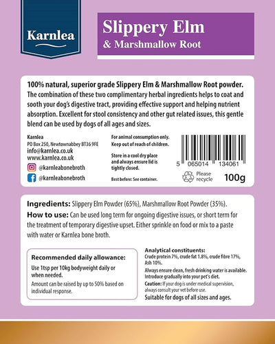 Slippery Elm & Marshmallow Root Powder 100g | 100% Natural Digestive Aid for Dogs | Soothing Support | Tree Barks Powder for Dogs & Cats | Tummy Settler Diarrhoea Relief