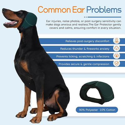 Dog Ear Muffs & Swim Cap and No Shake Ear Wrap for Bathing, Hematoma, Drying & Noise Anxiety Relief - Elastic Waterproof Ear Protection with Calming Hoodie for Grooming