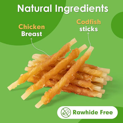 MON2SUN Dog Treats, 4.5-4.7 Inch Chicken Wrapped Codfish Sticks, Soft Chewy Training Treats for Small Dogs, Low-Fat Rawhide-Free Chews, 14.11 oz (40 Count) ×2