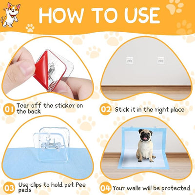 Yalikop 12 Pcs Wall Pee Pad Holder Dog Potty Training Pad Sticky Wall Clip Transparent Adhesive Clips with 6 Pcs Strong Adhesive for Dog Housebreaking Supplies(Clear)