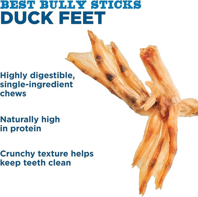 Best Bully Sticks Duck Feet - 30 Count (Pack of 1) - All-Natural, Single-Ingredient, Easily Digestible, Supports Hips and Joints - Safe Alternative to Chicken Feet Dog Treats