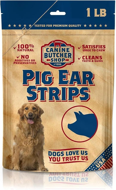 Pig Ears Strips for Dogs Made in USA, Sourced in USA Pig Ears Slivers, Natural, Small-Medium-Large Dog Chew Treat (1 lb)