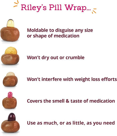 Riley's Pill Wrap for Dogs - Delicious Bacon Flavored Pill Paste for Dogs - Wrap Pills, Capsules, Tablets in a Pocket or Pouch to Mask The Taste & Make Pill Time Easy - 8 oz