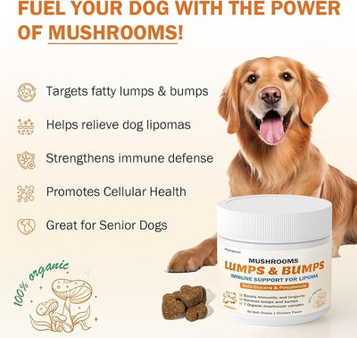 Turkey Tail Mushroom Guard for Dogs Lumps and Bumps, Lipoma Treatment for Dogs, 7 Organic Mushrooms Blend for Immunity, Longevity with Beta-Glucans, Dog Lumps Supplement, 90 Chews, Chicken Flavor