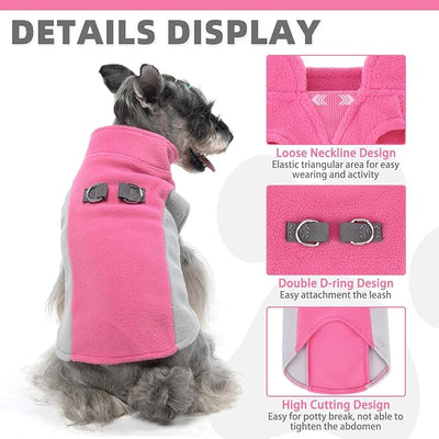 KOOLTAIL Small Dog Sweater - Dog Fleece Vest Jacket with Leash D-Ring for Small Medium Dogs, Soft Pullover Winter Warm Cold Weather Coats, Pet Fall Clothes Outfit for Puppy Cat Boys & Girls, Pink XS