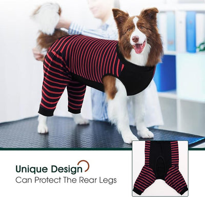 Kuoser Dog Recovery Suit with Anti Licking Rear Leg Sleeve, Red 2XL | Abdominal Dog Surgical Suit with Pants Cover Protect Wounds, Dogs Elbow Protector Soft Pet Surgery Onesie Cone Alternative