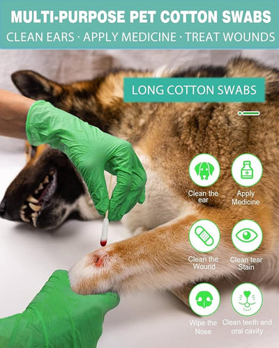 Dog Ear Swabs Bulk Pack 800 Count – 6 Inch Bamboo Cotton Swabs for Dogs & Cats, Lint-Free Large Absorbent Heads for Professional Grooming & Multi-Pet Homes, Refill Pack (16 Resealable Packs)