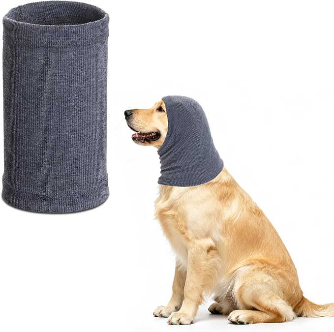 Quiet Ears for Dogs, 1 Piece Dog Calming Hoodie Cat Anxiety Relief Ear Wrap, Pet Noise Ear Protection for for Barking Bathing Grooming, Warm Winter Ear Scarf (Grey, Medium)