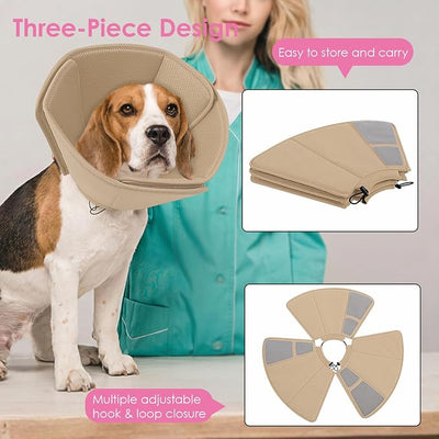 AOFITEE Soft Dog Cone Collar, Adjustable Cone for Dogs to Stop Licking, Dog Cones for Small Medium Large Dogs, Breathable Elizabethan Collar Wound Healing After Surgery(Khaki,S)