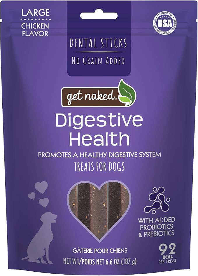 Get Naked Grain Free 1 Pouch 6.6 Oz Digestive Health Dental Chew Sticks, Large