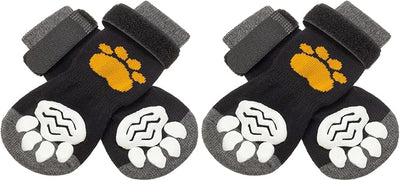 PUPTECK Anti-Slip Dog Socks with Double Sides Grips for Small Medium Large Dogs Hardwood Floors Prevents Licking, Dog Shoes for Hot Pavement Traction Control Paw Protector for Senior Dogs,Golden Paw M