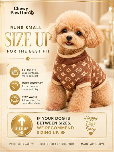 Everything Chic Designer Dog Sweater for Small Dogs, Soft Luxury Knit Pet Outfit XS-7XL, Warm Stylish Puppy Clothes for Yorkies, Chihuahuas, Dachshunds, Maltese & French Bulldogs
