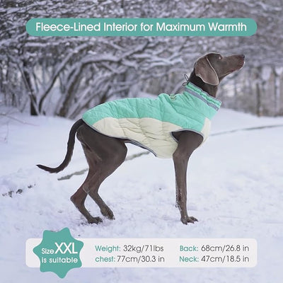 FUAMEY Dog Coat for Small Dogs,Waterproof Dog Winter Jacket with Harness Built in Puppy Cold Weather Coats Reflective Pet Vest with Zipper Warm Fleece Dogs Snowsuit Windproof Mint Green S