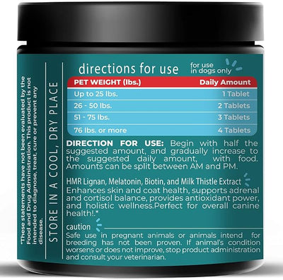 HMR Lignan + Melatonin + Biotin + Milk Thistle for Dogs | 4-in-1 Formula | Adrenal Support & Normal Cortisol Levels | Skin, Coat, & Digestive Health | 90 Chewable Tablets | Natural Beef Flavor