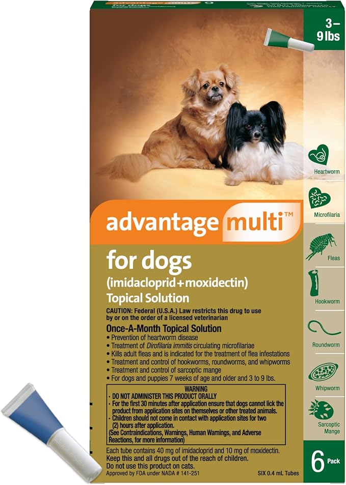 Advantage Multi Topical Solution for Dogs 6 Doses, 3-9 lbs (Green)