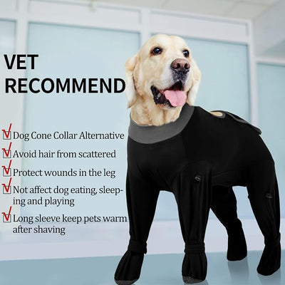 ROZKITCH Dog Surgical Recovery Suit, Soft Onesie for Surgery with Legs Neuter, Long Sleeve for Post-Operative Wounds, Prevent Licking & Shedding for Large Dogs (Male/Female) 4-Leg Black XL