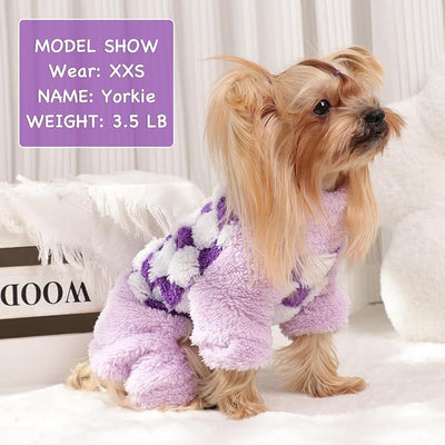 Sebaoyu Turtleneck Dog Pajamas for Small Dogs, Fleece Sweater, Winter Cute Tiny Clothes Outfit Puppy Pet Jumpsuits Chihuahua Yorkie Cat Clothing(Plaid Purple,Small)