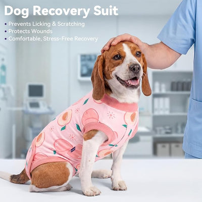 cyeollo Dog Surgery Recovery Suit, Soft Dog Onesie, E-Collar & Cone Alternative, Spay Neuter Suit for Male Female Dogs, Anti-Licking Wound Surgical Clothes, Comfy Body Suit for Small Dogs, Peach M