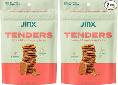Jinx Tenders Salmon Jerky Dog Treats, All-Natural Ingredients, Soft and Chewy, Low-Calorie, Slow-Smoked Salmon & Pumpkin, No Fillers, 5oz (Pack of 2)