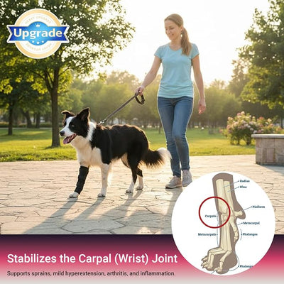 Long Front Leg Brace for Dogs – Anti-Lick Sleeve & Carpal/Wrist Support for Sprains, Arthritis, Wound Protection & Injury Recovery – Soft Adjustable Compression Wrap for Left or Right Front Leg Large