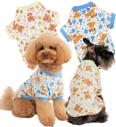 Pippo's Shop 2 Pack Dog Shirt Premium Peruvian Cotton, Fashionable and Cute Pet Apparel, Lightweight Stretch Puppy Soft Breathable T-Shirt (Bee & Pup-Boy Pack, Medium)